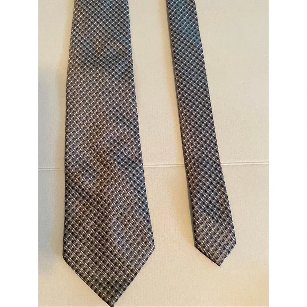 Umberto Frasi‎ Mens Tie Grey Brown Black Micro Check Handmade Polyester Necktie